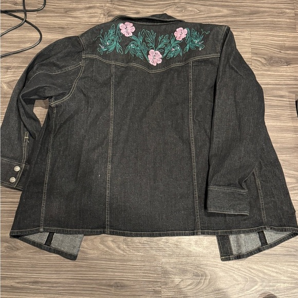 Denim & Co Black Vintage Denim Floral Embroidered Jacket Women’s 2XL Boho Y2K - Picture 5 of 8